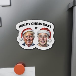 Christmas Trump Elon Musk Die-Cut Magnets, Holiday Political Funny Magnet, Stocking Stuffer Gift