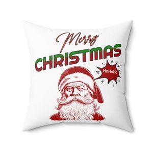 Merry Christmas Santa Claus Spun Polyester Square Pillow, Christmas Pillow, Holiday Pillow, Santa Claus Pillow