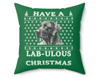 Labrador Retriever Christmas Spun Polyester Square Pillow, Christmas Pillow, Holiday Pillow, Cute Dog Pillow