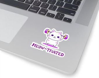 Meow-tivated Kiss-Cut Stickers, Cat Lifting Weights Sticker, Cat Sticker, Cat Lover Gift, Fitness Sticker, Workout Sticker, Computer Sticker
