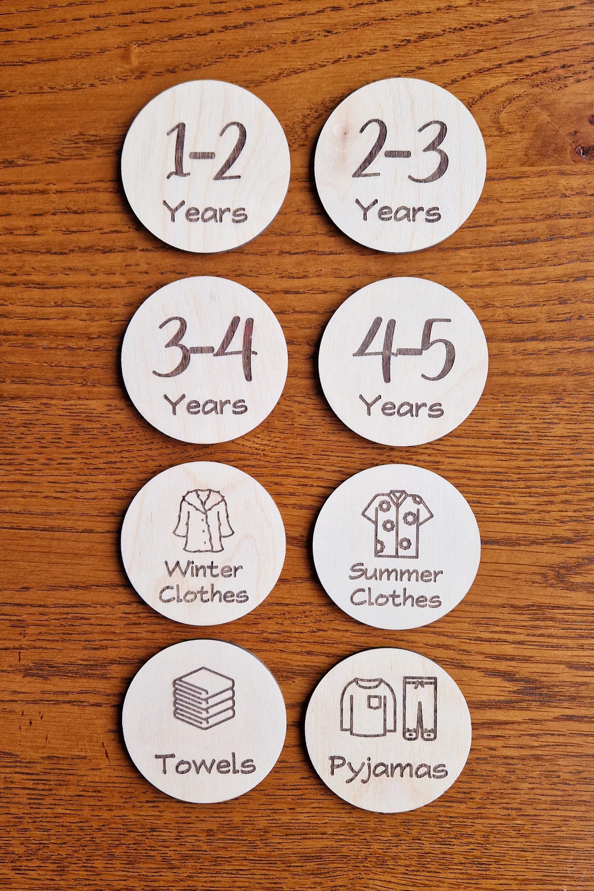 Personalised Wardrobe Labels, Wooden Discs, Storage, Decor, Children's ...