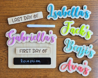 First Day of School Board, Reusable Photo Prop, Back to School, Last Day of Nursery Sign, Kids Wipeable Plaque, Personalised Wooden Keepsake