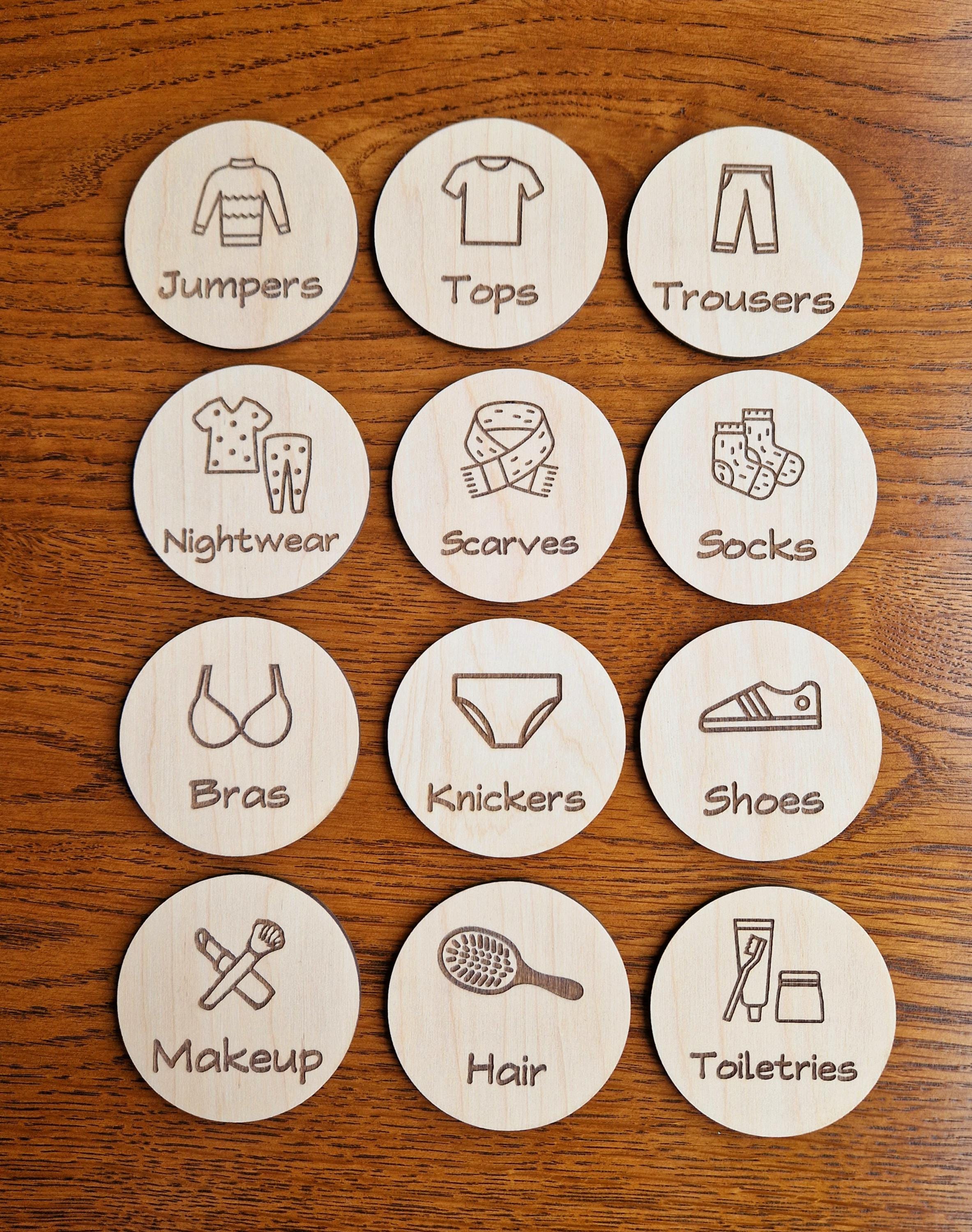 Personalised Wardrobe Labels, Wooden Discs, Storage, Decor, Children's ...