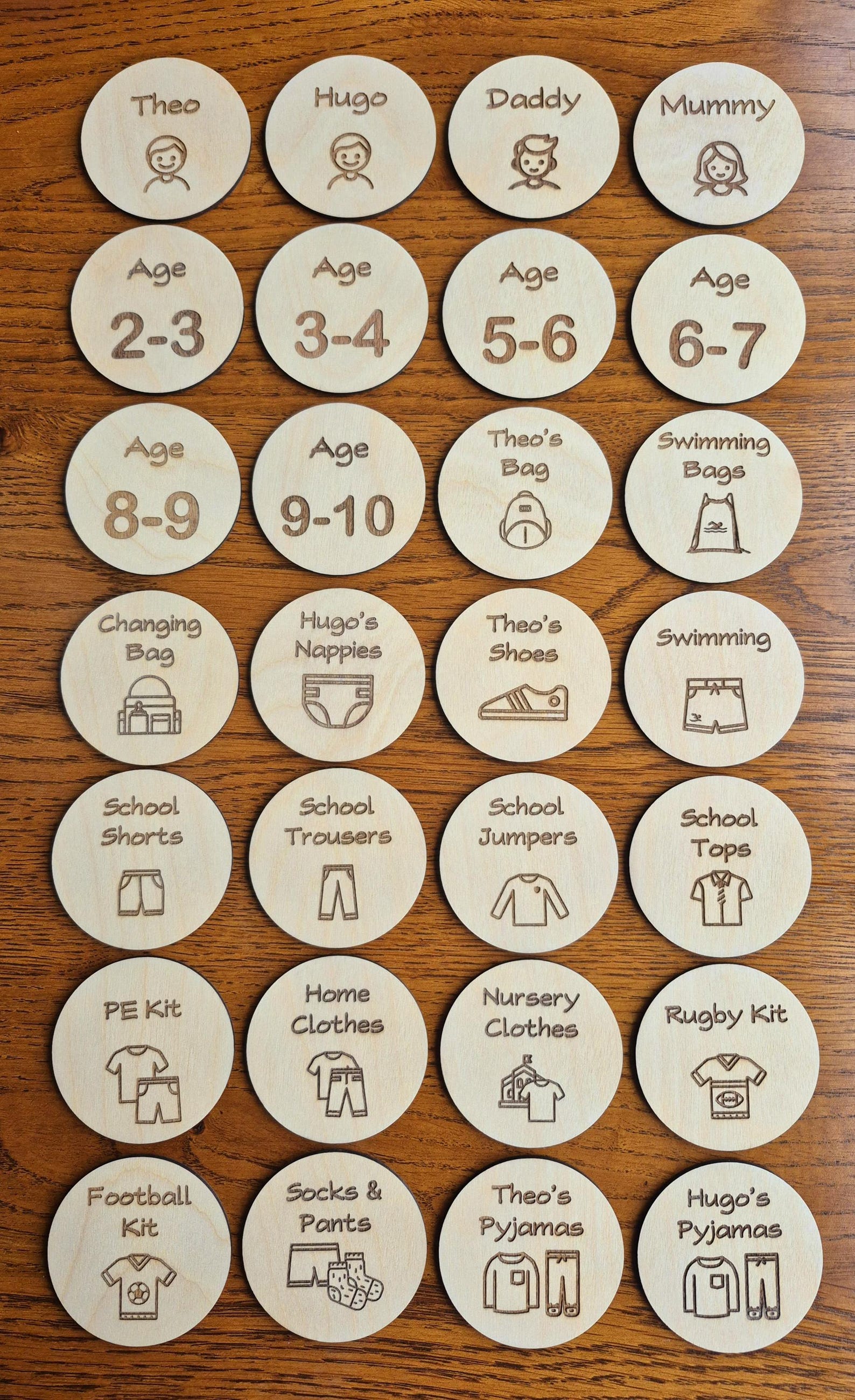 Personalised Wardrobe Labels, Wooden Discs, Storage, Decor, Children's ...