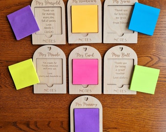 Personalised Teacher Gift, Thank you, Sticky Note Holder, End of Year Present, Appreciation, Nursery, School Keepsake, Christmas, TA, Mentor