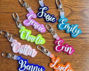 Name School Bag Tag, Personalised Keyring, Name Keyring, Back to School, Two Colour Keychain, Gift For Children, Acrylic Name Tag, Party Bag