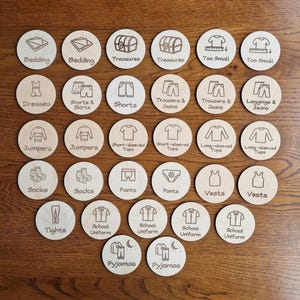 Personalised Wardrobe Labels, Wooden Discs, Storage, Decor, Children's Room, Home Organisation, Tags, Custom, Nursery, Trofast, Clothing,