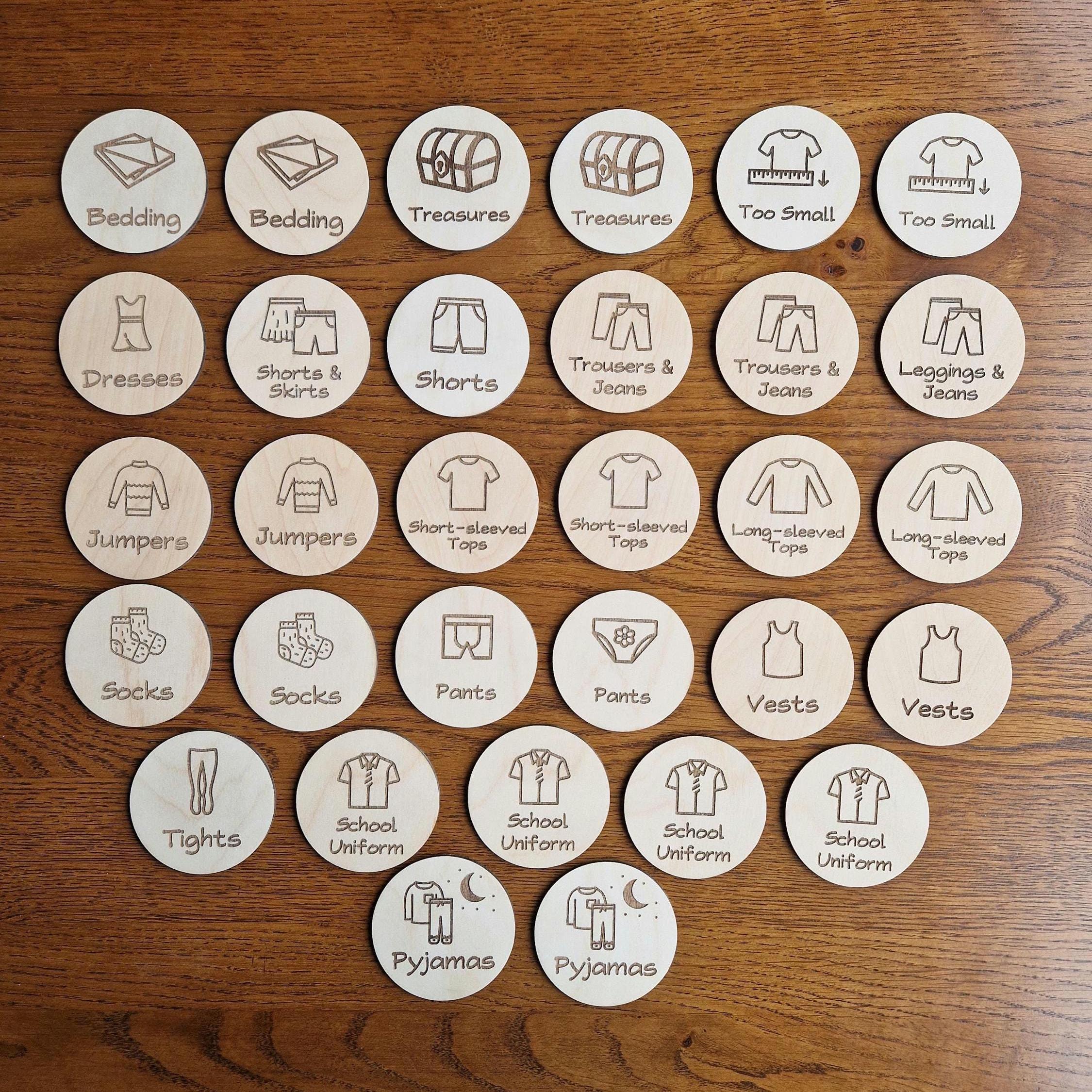 Personalised Wardrobe Labels, Wooden Discs, Storage, Decor, Children's ...