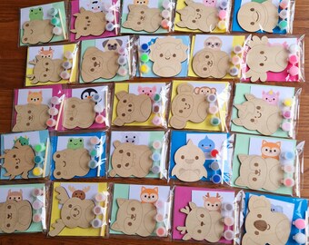 Paint Your Own Wooden Animal Party Bag Filler, Kids Crafts, Party Favours, Children's Paint Set, Activity kit, 20 Shapes, Axolotl, Birthday