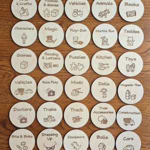 Custom Toy Box Labels, Personalised Wooden Discs, Toy Storage, Playroom ...
