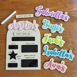 First Day of School Board, 16 Colours, Reusable Prop, Back to School, Last Day of Nursery Sign, Kids Drywipe, Personalised Wooden Keepsake