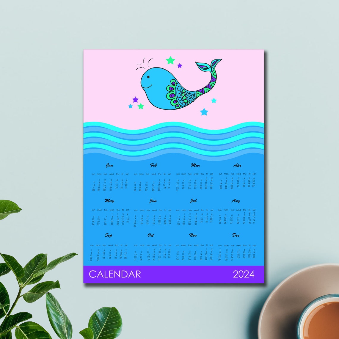 Kids New Year Calendar 2024 Poster Calendar for School and Class Room