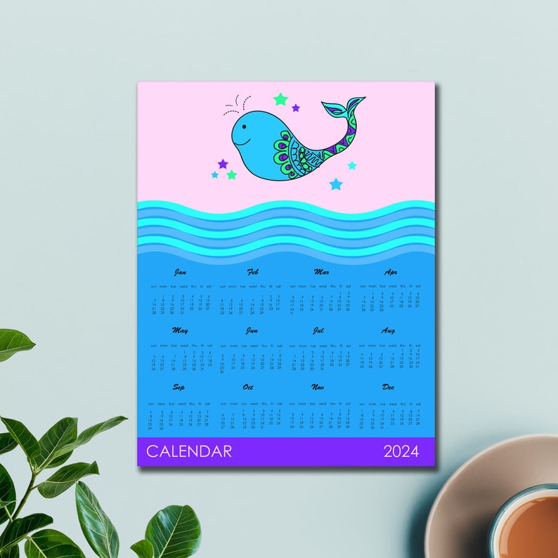 Kids New Year Calendar 2024 Poster Calendar for School and Class Room