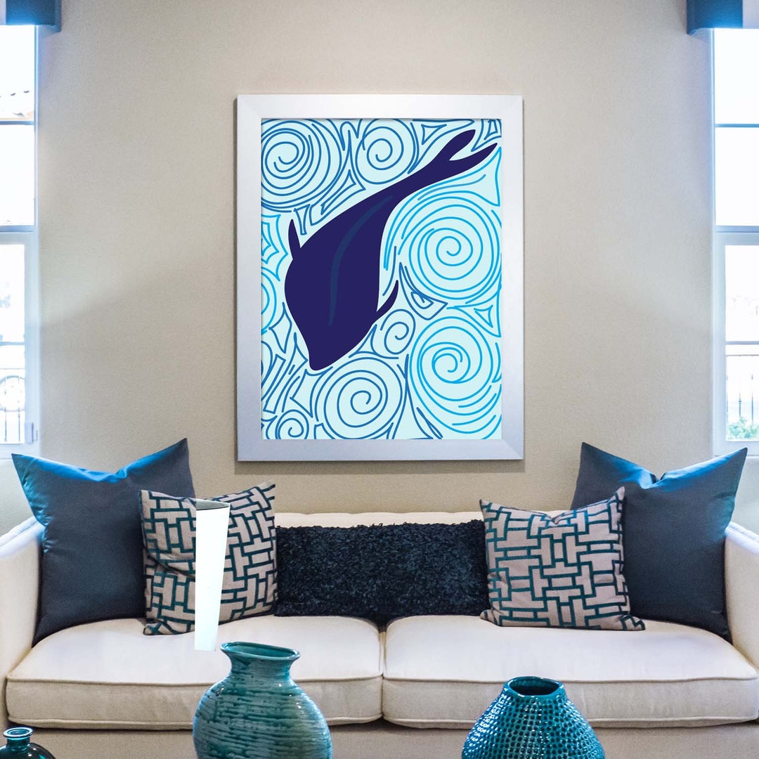 Abstract Blue Fish Wall Art Instant Download Water Decor Etsy