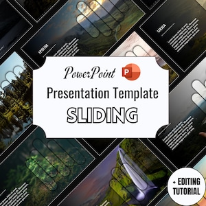May include: A PowerPoint presentation template with the words "PowerPoint Presentation Template SLIDING" in a white banner. The background features landscape images and the PowerPoint logo.