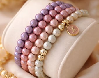 Personalized Magic Pearls bracelet with pearl initial Miracle 3D luminous beads, reflective letter pendants, various color options