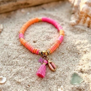 Armband personalisiert Sommer Heishi Katsuki Emaille Buchstabe Quaste Seestern Muschel Gold Silber Edelstahl FARBAUSWAHL