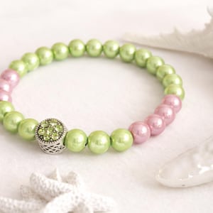 Apfelgrün Rosa Miracle Magic wunderschönes Perlenarmband Beads Reflektierend mit hochwertigem Charmmit grünen Zirkonias  Grün, Mint, Pink