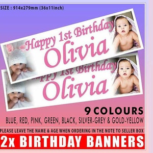 2 Personalisierte Foto Geburtstagsbanner Banner Partydekoration Feier 1. 2. 3. 4., 5., 16., 18., 21., 30., 40., 50. jedes Alter