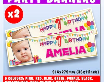Personalized Photo Birthday Banner, Party Decoration, Any Age (Set of 2)
