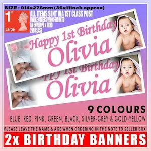 2 Personalisierte Geburtstagsbanner – Mit Foto, Name & Alter, Für Innen & Außen