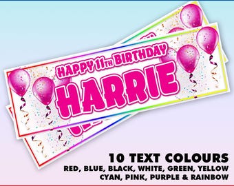 Personalized Birthday Banners, Balloons, Any Name and Age (Set of 2)