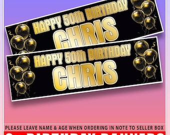 Personalized Gold Birthday Banner, Any Name & Age (Set of 2)