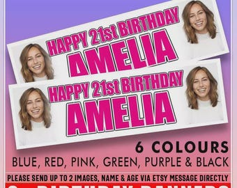 Personalized Photo Birthday Banner, Celebration Decoration (Set of 2)