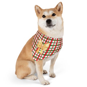 Kerststrik op geruite bandana| Bandana-halsband huisdier| Hondenbandana| Puppybandana| Kattenbandana| Hondencadeau| Puppycadeau| Kattencadeau