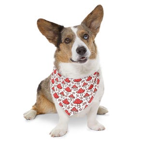 Red Polka Dot Mushrooms Bandana| Pet Bandana Collar| Dog bandana| Puppy bandana| Cat Bandana| Dog gift| Puppy gift| Cat Gift