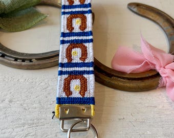 Western Horse Keychain Personalized Embroidered Wristlet Custom Cowgirl Key Fob Gift for Her Horse Lover Accessory