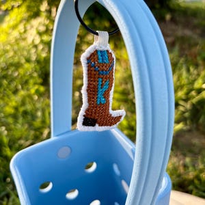 Custom Name Keychain Embroidered Cowboy Boot Charm Personalized Bogg Bag ID Patch Monogram Label Unique Gift  Beach Bag Name Tag