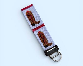 Western Keychain Custom Cowboy Boot Lanyard Embroidered Wristlet Keychain Personalized Rodeo Gift for Her Country Car Accessory
