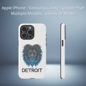 Apple iPhone, Samsung Galaxy, and Google Pixel Matte or Glossy White Phone Case for Detroit Michigan Football Fans of Lions. One Pride!