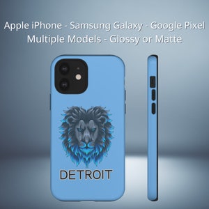 Apple iPhone, Samsung Galaxy, and Google Pixel Matte or Glossy Lt. Blue Phone Case for Detroit Michigan Football Fans of Lions. One Pride!