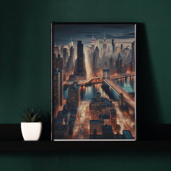 Printable Digital Wall art, New York, Night time, New York City, New York Skyline, City lights, City Traffic, Rush hour