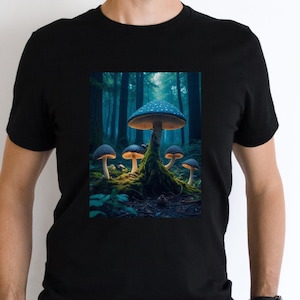 Mushroom shirt, mens fun shirt, party shirt, rave shirt, party gift, friend gift, burning man shirt, mushroom forest, dad gift, art shirt