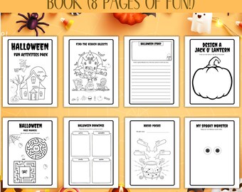 Livre d’activités d’Halloween imprimable effrayant, livre d’activités pour enfants, livre de coloriage et de dessin amusant, sac de cadeaux d’Halloween