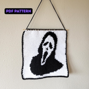 Halloween Ghost Face Crochet Tapestry Pattern: Spooky Wall Hanging (PDF Pattern, Left-Handed Chart Included)