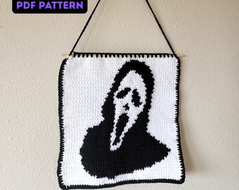 Halloween Ghost Face Crochet Tapestry Pattern: Spooky Wall Hanging (PDF Pattern, Left-Handed Chart Included)
