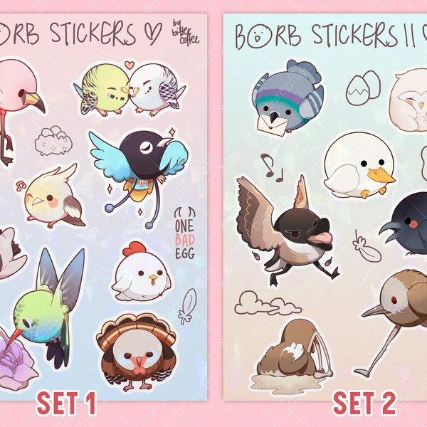 Borb Sticker Sheets [Vinyl Holographic] Round bird stickers with rainbow holo