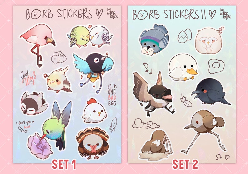 Borb Sticker Sheets Vinyl Holographic Round bird stickers with rainbow holo image 1