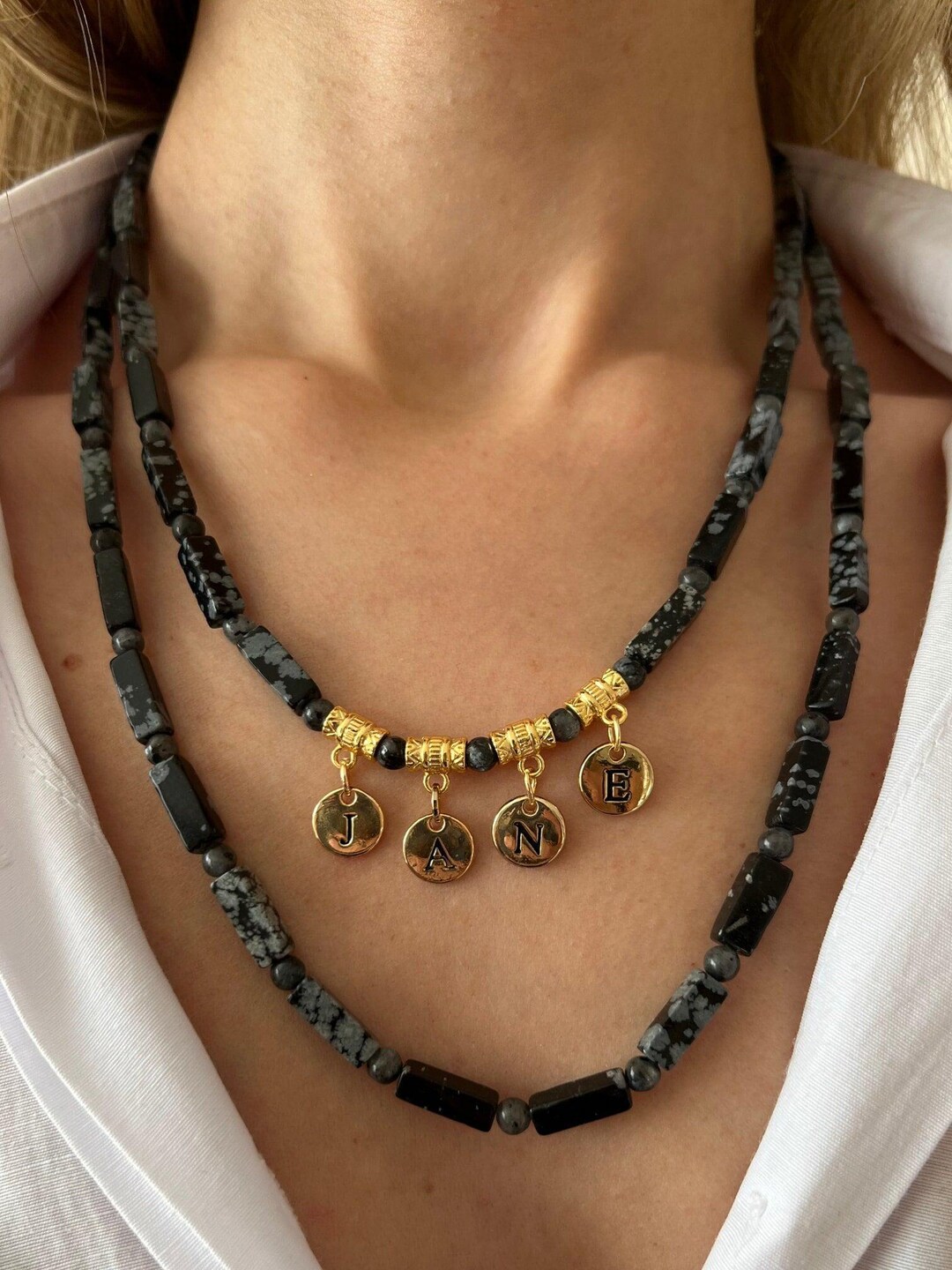 Personalized Obsidian Necklace - Custom Name - Black Gemstone ...
