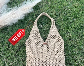 Handmade Raffia Tote – Boho Straw Shoulder Bag – Eco Friendly Summer – Christmas Gift for Her