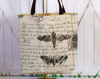 Moths and Script Tote, Canvas Tote Bag - Stylish and Reusable Canvas Tote, Book Bag, Canvas Grocery Tote Bag, Reusable Tote