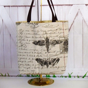 Moths and Script Tote, Canvas Tote Bag - Stylish and Reusable Canvas Tote, Book Bag, Canvas Grocery Tote Bag, Reusable Tote