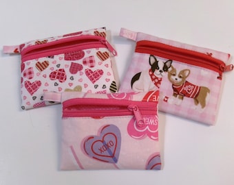 Monedero de algodón para San Valentín: Corazones y cachorros con cremallera
