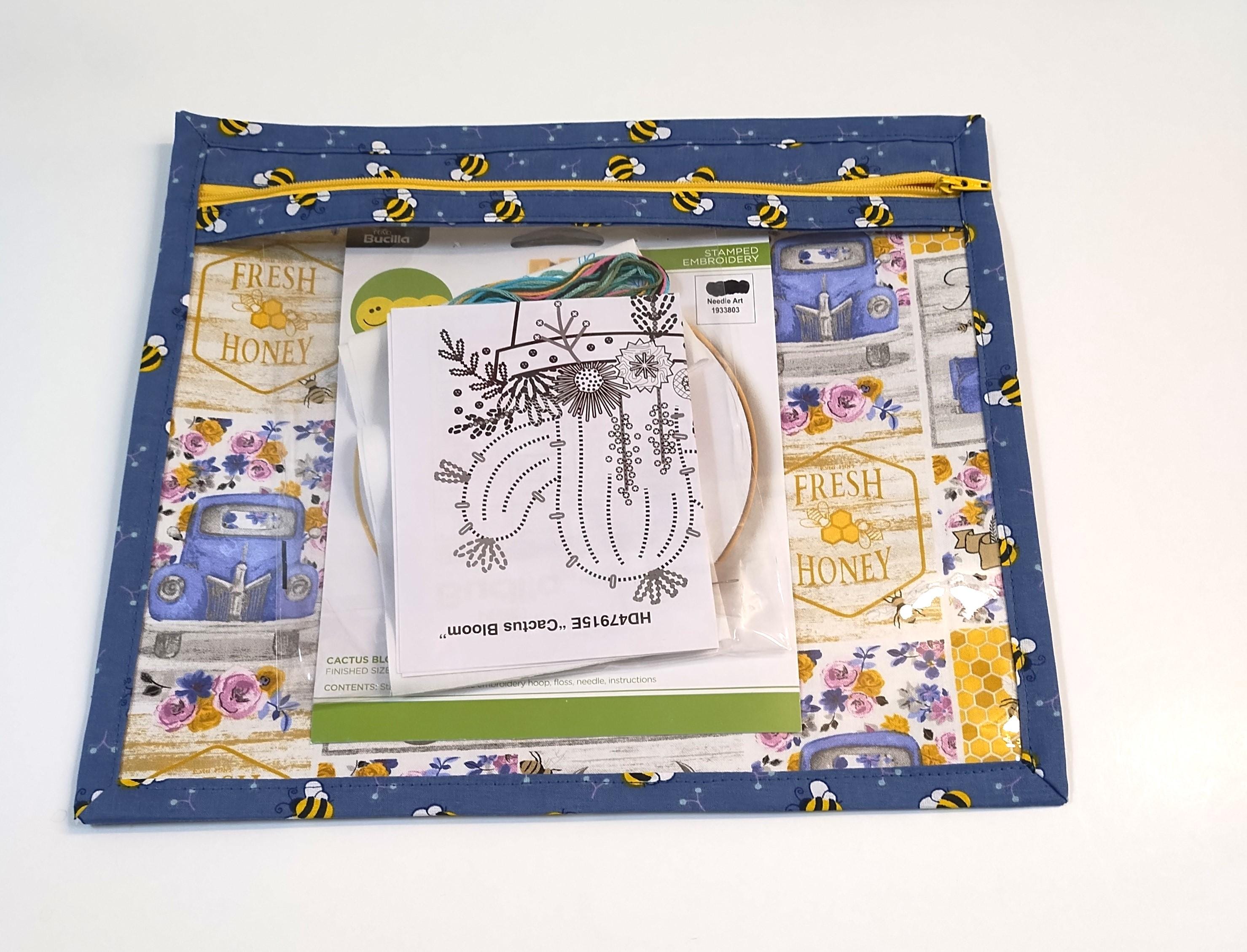 Handmade Bee Project Bag With Vinyl Window: Cross Stitch Organizer