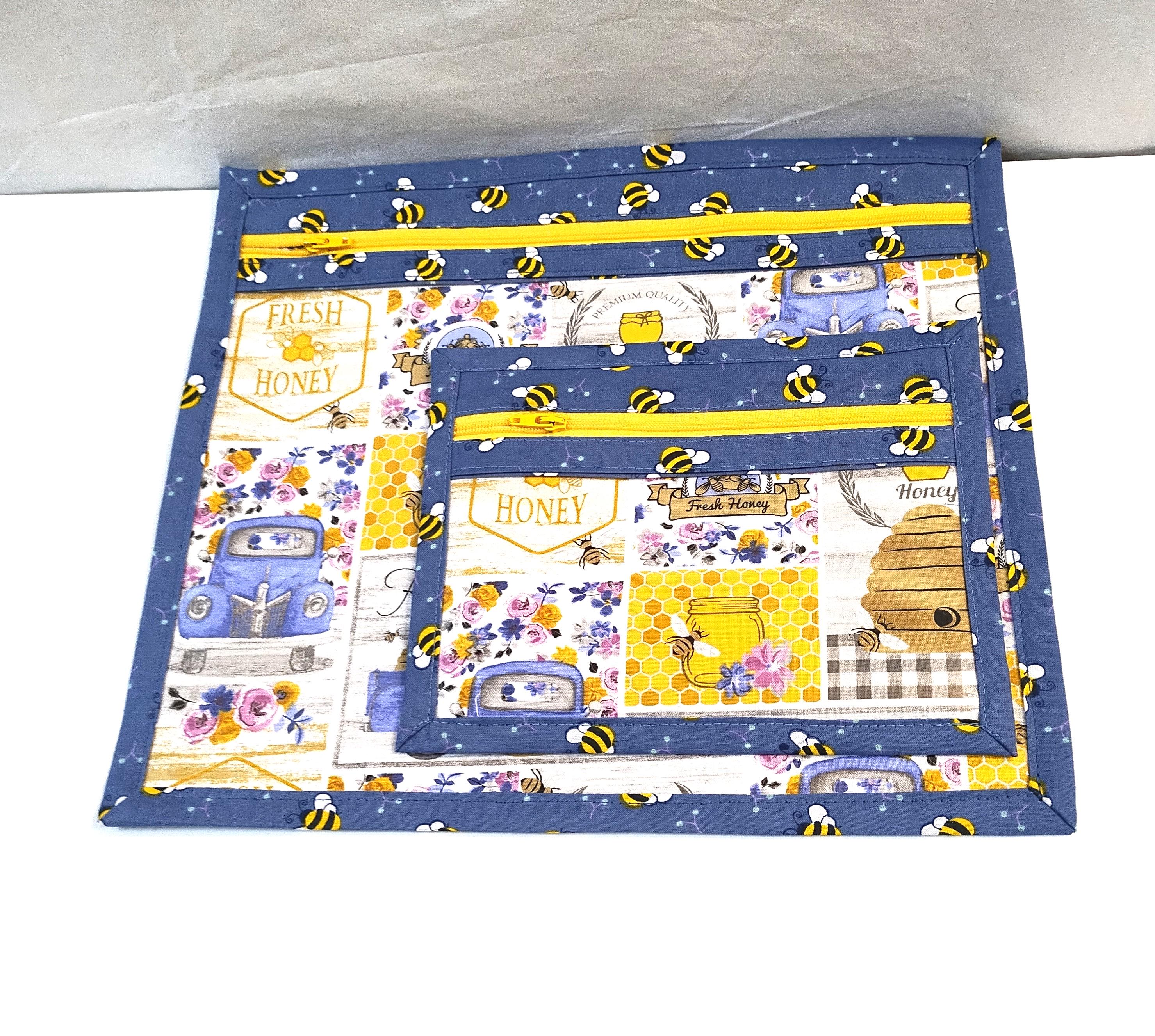 Handmade Bee Project Bag With Vinyl Window: Cross Stitch Organizer