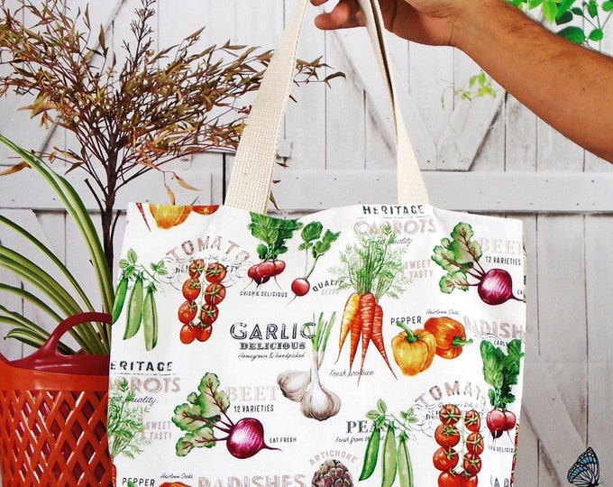 Farmers Market Canvas Tote Bag, Canvas Grocery Tote Bag, Tote Bag with Farmers Market Design, Grocery Tote,  Reusable Grocery Tote
